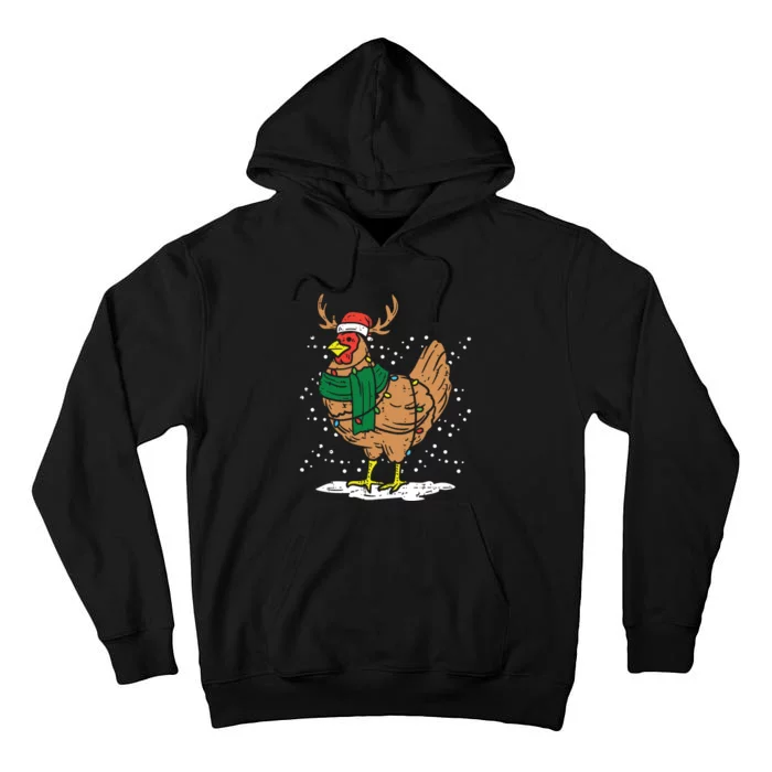 Christmas Hen Chicken Santa Hat Farmer Xmas Farm Tall Hoodie