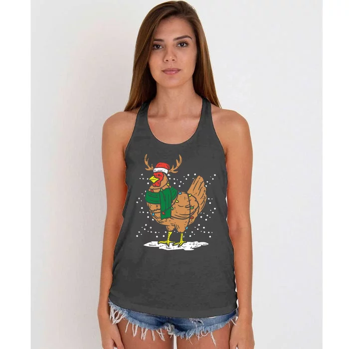 Christmas Hen Chicken Santa Hat Farmer Xmas Farm Women's Knotted Racerback Tank