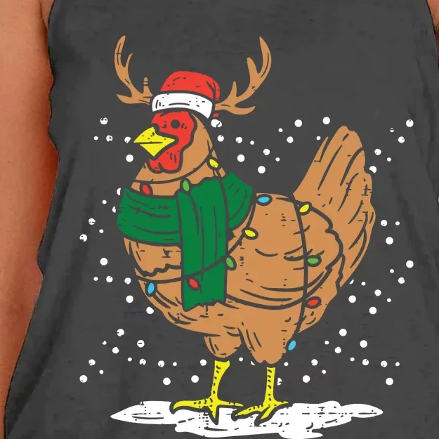 Christmas Hen Chicken Santa Hat Farmer Xmas Farm Women's Knotted Racerback Tank