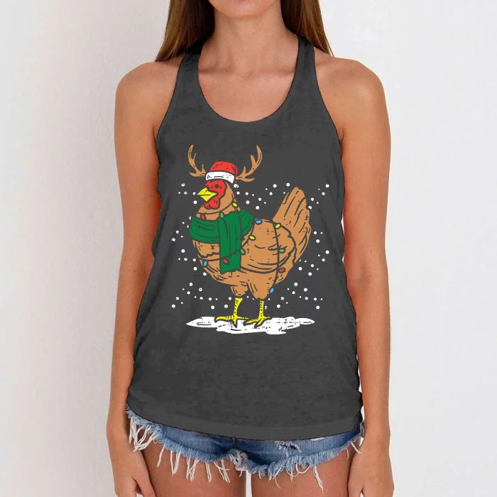 Christmas Hen Chicken Santa Hat Farmer Xmas Farm Women's Knotted Racerback Tank