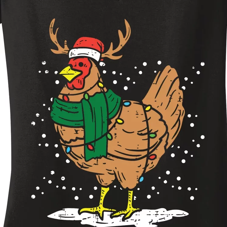 Christmas Hen Chicken Santa Hat Farmer Xmas Farm Women's V-Neck T-Shirt