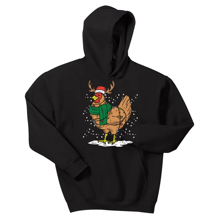 Christmas Hen Chicken Santa Hat Farmer Xmas Farm Kids Hoodie