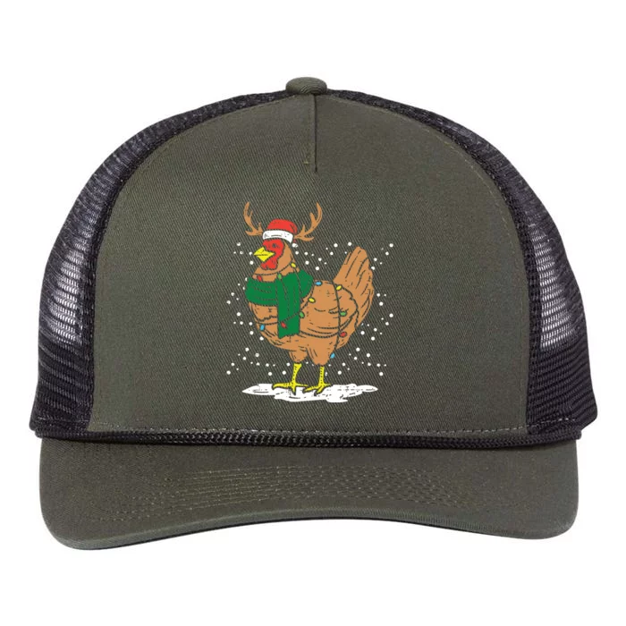 Christmas Hen Chicken Santa Hat Farmer Xmas Farm Retro Rope Trucker Hat Cap