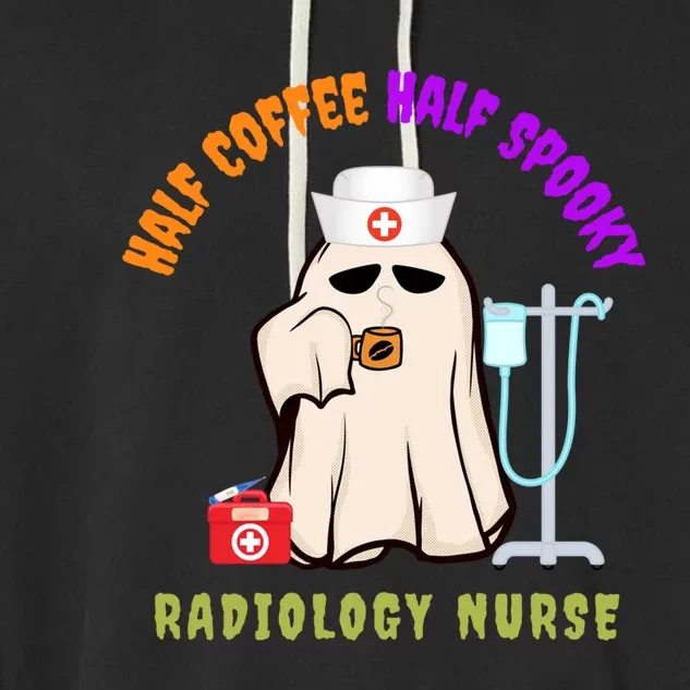 Cute Half Coffee Half Spooky Halloween Radiology Nurse Mri Gift Garment-Dyed Fleece Hoodie