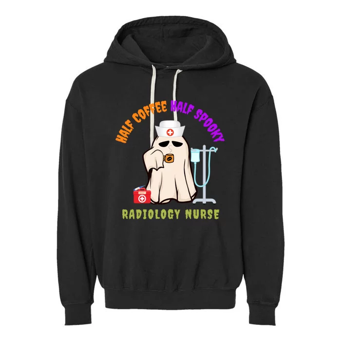 Cute Half Coffee Half Spooky Halloween Radiology Nurse Mri Gift Garment-Dyed Fleece Hoodie