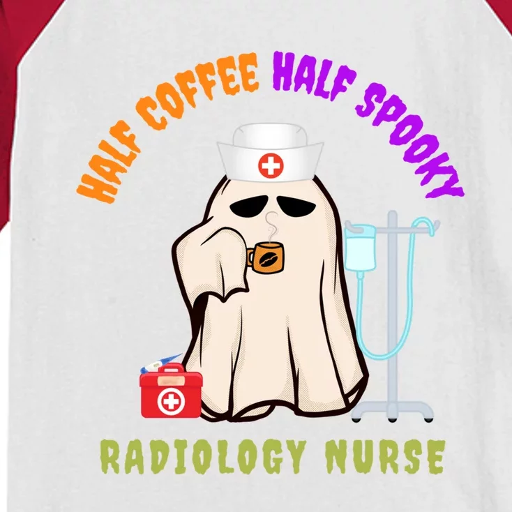 Cute Half Coffee Half Spooky Halloween Radiology Nurse Mri Gift Kids Colorblock Raglan Jersey