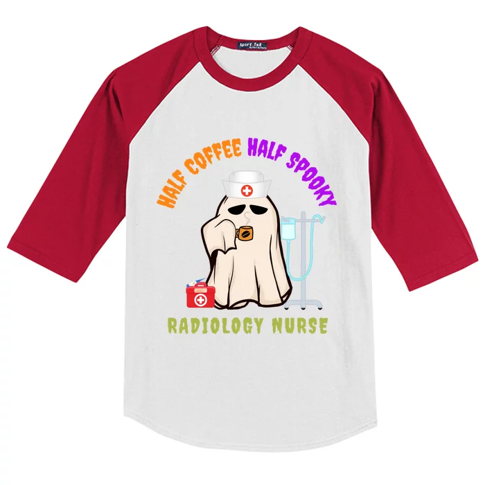 Cute Half Coffee Half Spooky Halloween Radiology Nurse Mri Gift Kids Colorblock Raglan Jersey