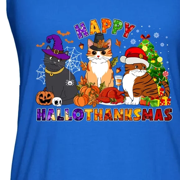 Cat Halloween Christmas Happy Hallothanksmas Thanksgiving Gift Ladies Essential Flowy Tank