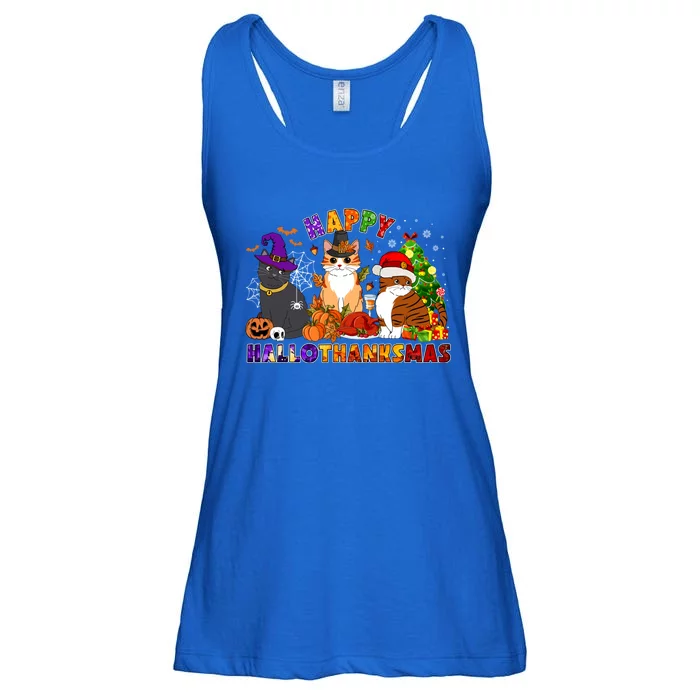 Cat Halloween Christmas Happy Hallothanksmas Thanksgiving Gift Ladies Essential Flowy Tank