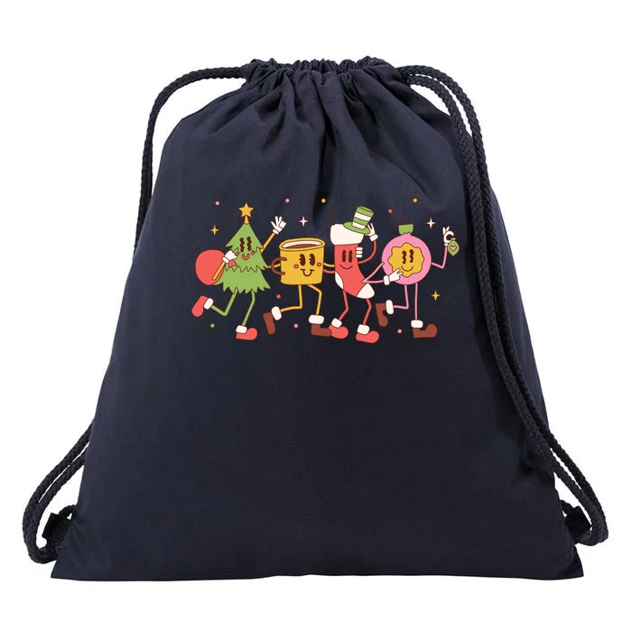 Christmas Holiday Celebration Retro Drawstring Bag