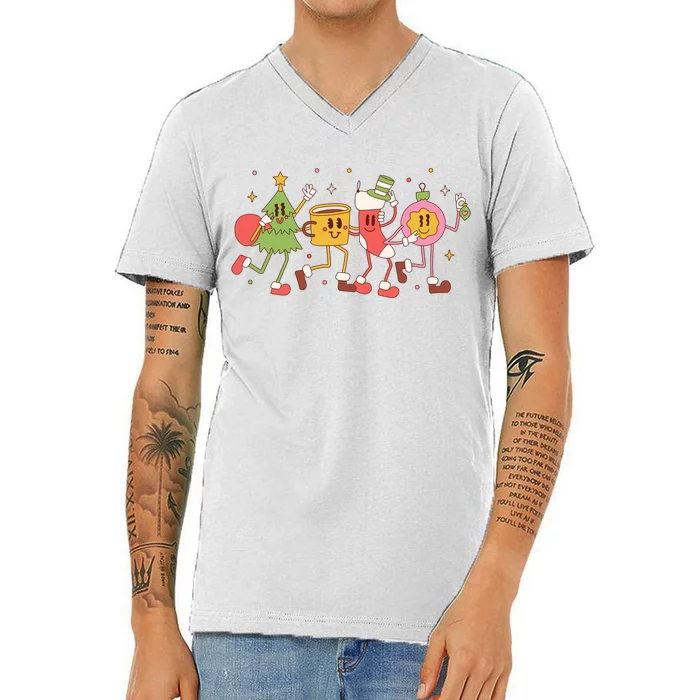 Christmas Holiday Celebration Retro V-Neck T-Shirt