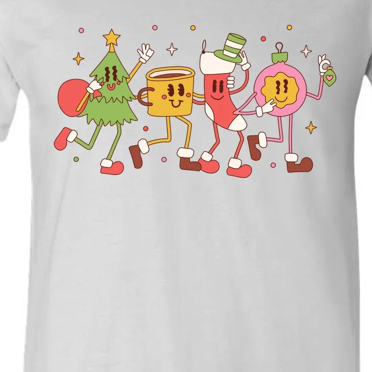 Christmas Holiday Celebration Retro V-Neck T-Shirt