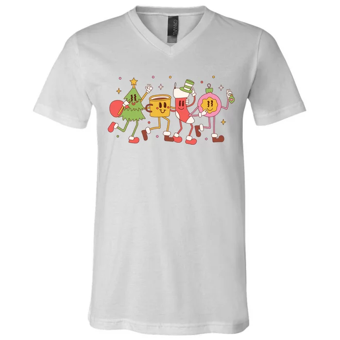 Christmas Holiday Celebration Retro V-Neck T-Shirt