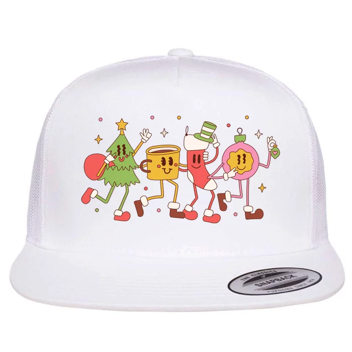 Christmas Holiday Celebration Retro Flat Bill Trucker Hat