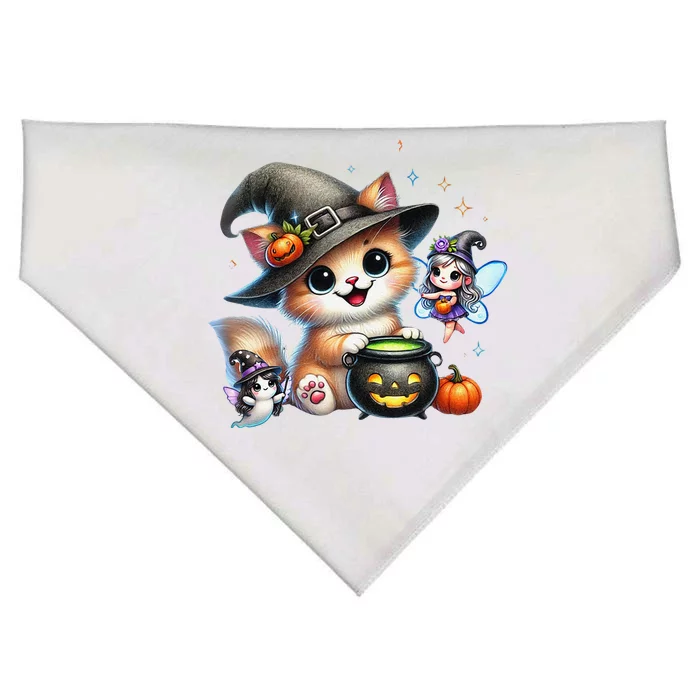 Cute Halloween Cat Fairy And Ghost Playful Witch Design USA-Made Doggie Bandana