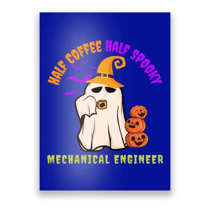 Cute Half Coffee Half Spooky Mechanical Engineer Halloween Gift Poster