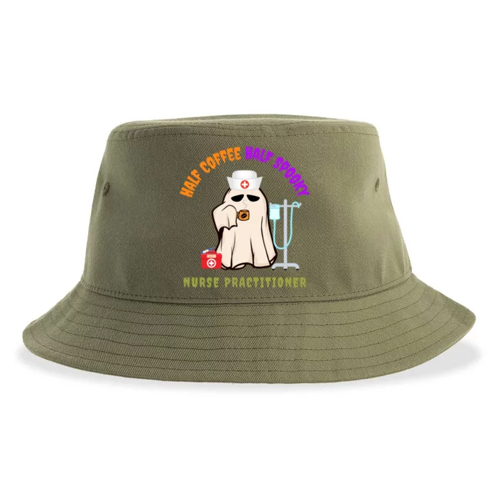 Cute Half Coffee Half Spooky Nurse Practitioner Halloween Cute Gift Sustainable Bucket Hat