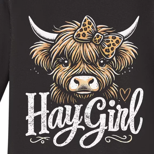 Cute Highland Cow Hay Baby Long Sleeve Bodysuit