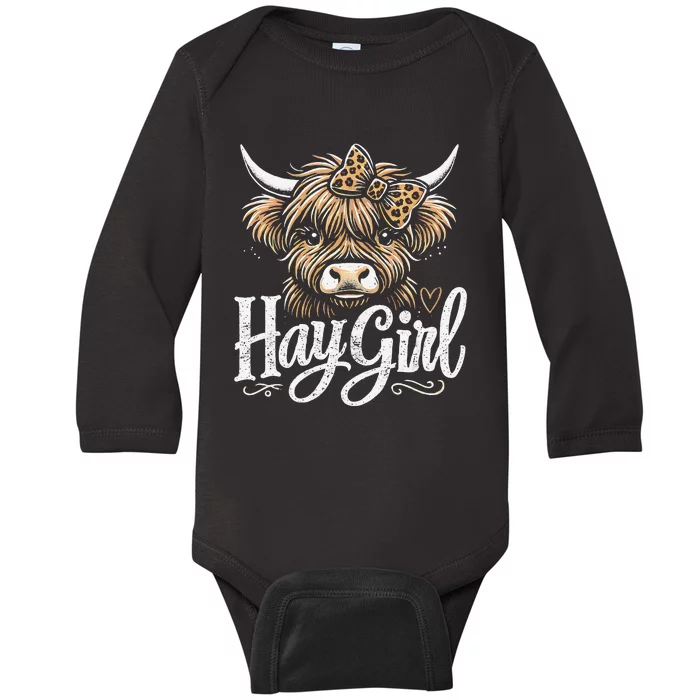 Cute Highland Cow Hay Baby Long Sleeve Bodysuit