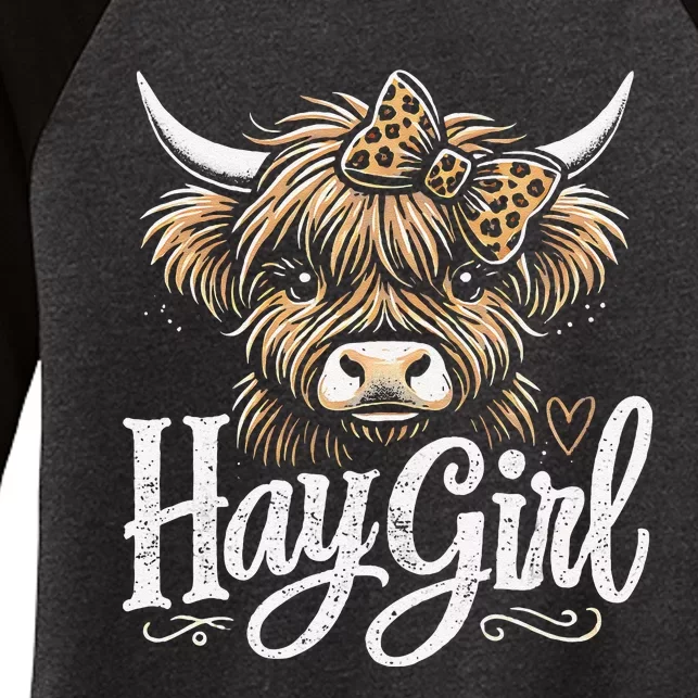 Cute Highland Cow Hay Women's Tri-Blend 3/4-Sleeve Raglan Shirt