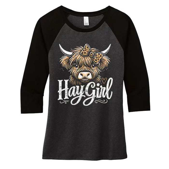 Cute Highland Cow Hay Women's Tri-Blend 3/4-Sleeve Raglan Shirt