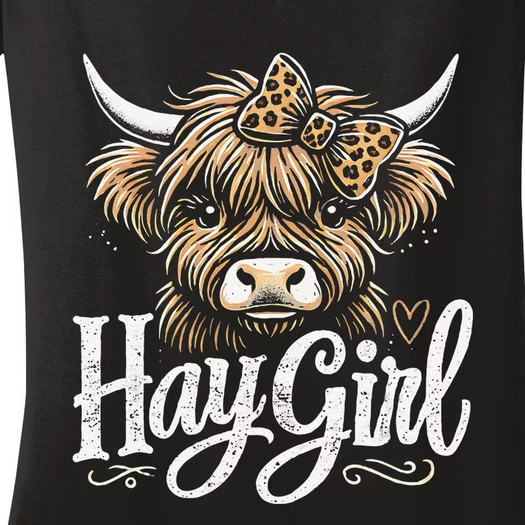 Cute Highland Cow Hay Women's V-Neck T-Shirt