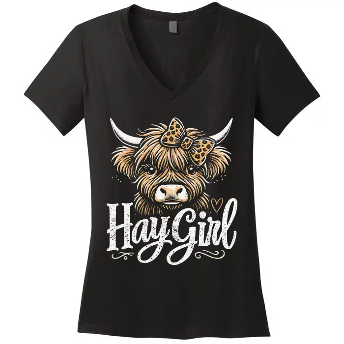 Cute Highland Cow Hay Women's V-Neck T-Shirt