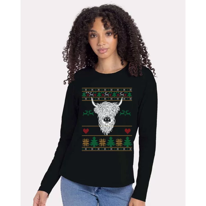 Cool Highland Cow Ugly Christmas Sweater Funny Animal Lover Meaningful Gift Womens Cotton Relaxed Long Sleeve T-Shirt