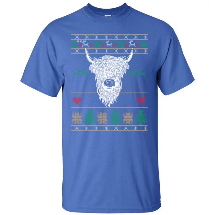 Cool Highland Cow Ugly Christmas Sweater Funny Animal Lover Meaningful Gift Tall T-Shirt