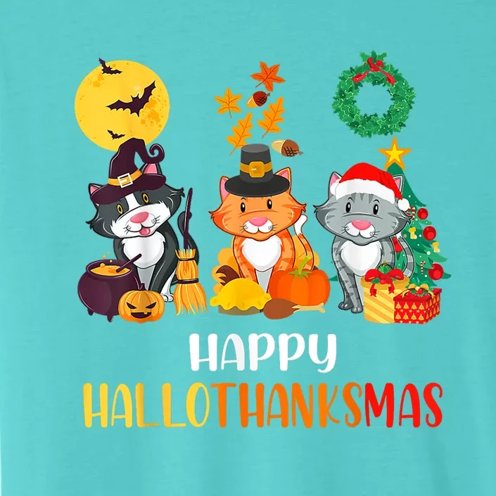 Cat Halloween Christmas Happy Hallothanksmas Thanksgiving ChromaSoft Performance T-Shirt