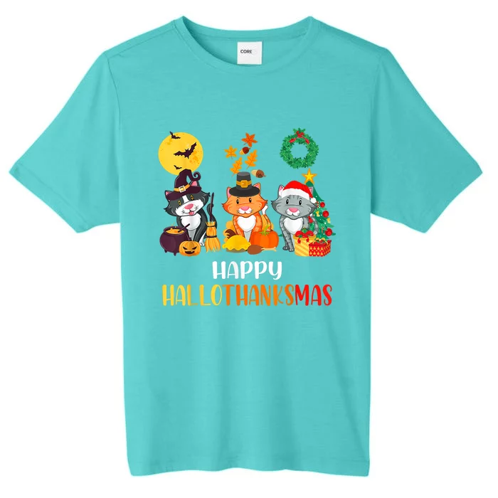 Cat Halloween Christmas Happy Hallothanksmas Thanksgiving ChromaSoft Performance T-Shirt