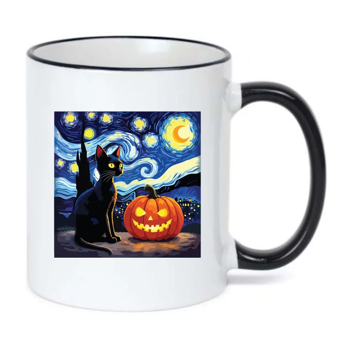 Cat Halloween Cat Lovers Starry Night Cat Van Gogh Black Color Changing Mug