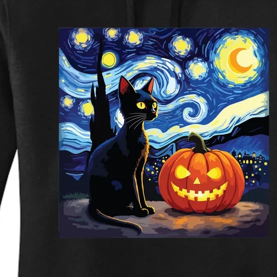 Cat Halloween Cat Lovers Starry Night Cat Van Gogh Women's Pullover Hoodie