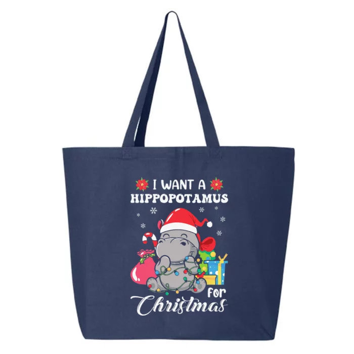 Christmas Hippopotamus Cute Xmas Hippo In Santa Hat 25L Jumbo Tote