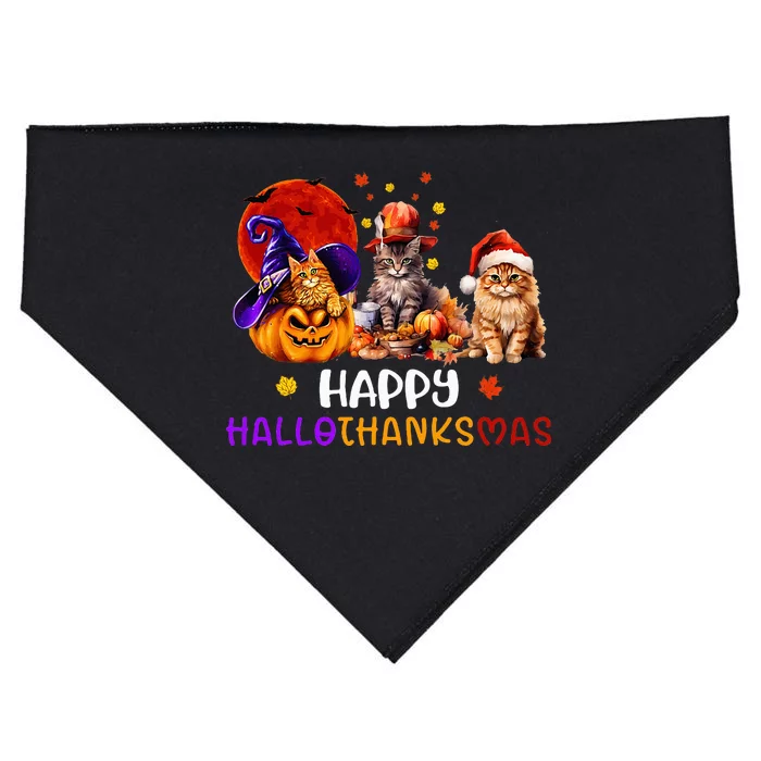 Cat Halloween Christmas Happy Hallothanksmas Thanksgiving USA-Made Doggie Bandana