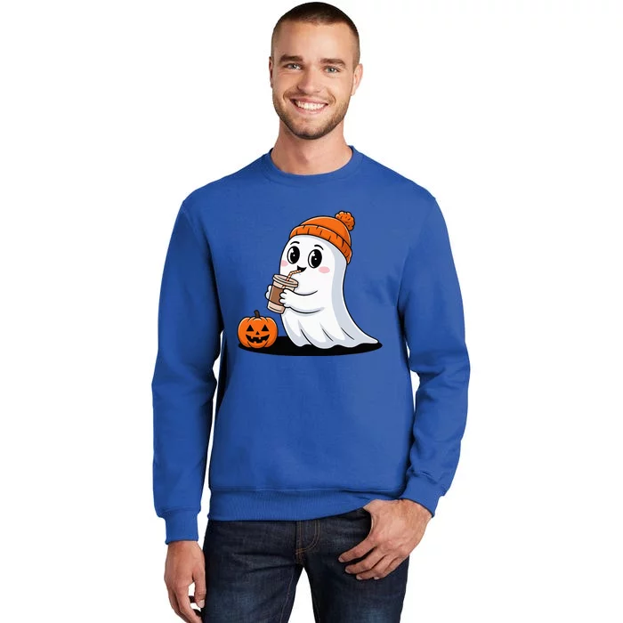 Cute Halloween Coffee Ghost Pumpkin Fall Vibes Tall Sweatshirt