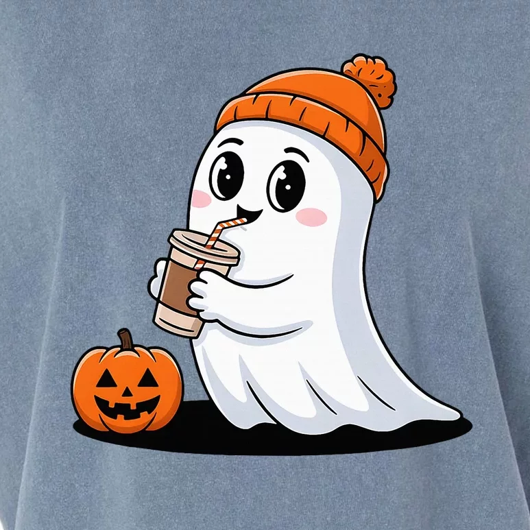 Cute Halloween Coffee Ghost Pumpkin Fall Vibes Garment-Dyed Women's Muscle Tee