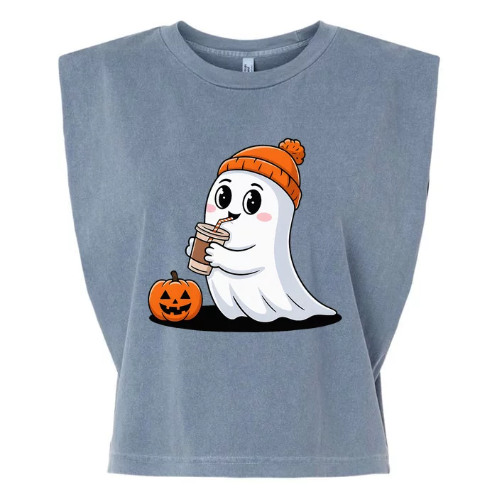 Cute Halloween Coffee Ghost Pumpkin Fall Vibes Garment-Dyed Women's Muscle Tee