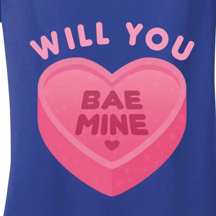 Conversation Heart Cute Valentine's Day Will You Bae Mine Gift Women's V-Neck T-Shirt