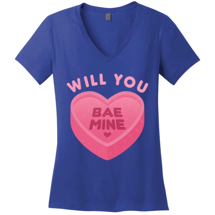 Conversation Heart Cute Valentine's Day Will You Bae Mine Gift Women's V-Neck T-Shirt