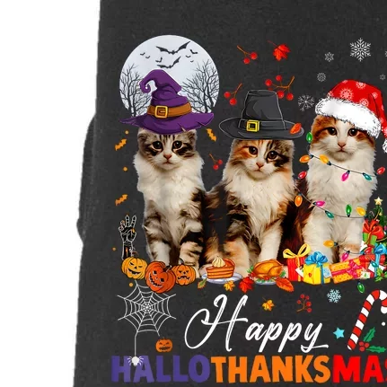 Cat Halloween Christmas Happy Hallothanksmas Thanksgiving Doggie 3-End Fleece Hoodie