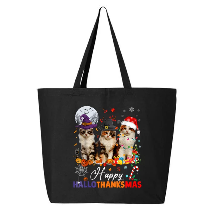 Cat Halloween Christmas Happy Hallothanksmas Thanksgiving 25L Jumbo Tote