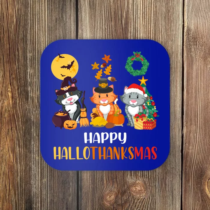 Cat Halloween Christmas Happy Hallothanksmas Thanksgiving Coaster