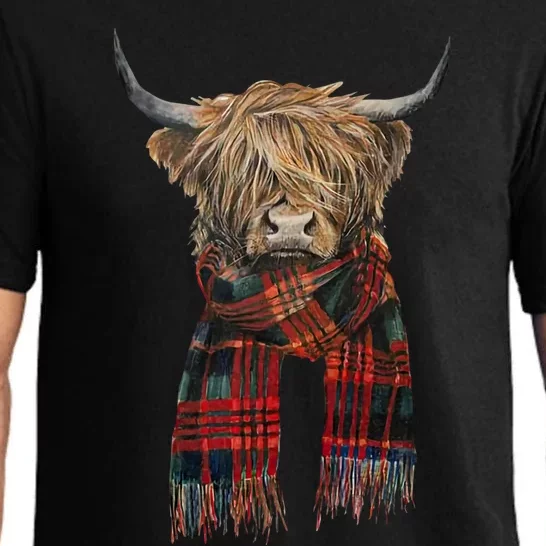 Cute Highland Cow Wearing Buffalo Plaid Scarf Farming Farmer Gift Pajama Set