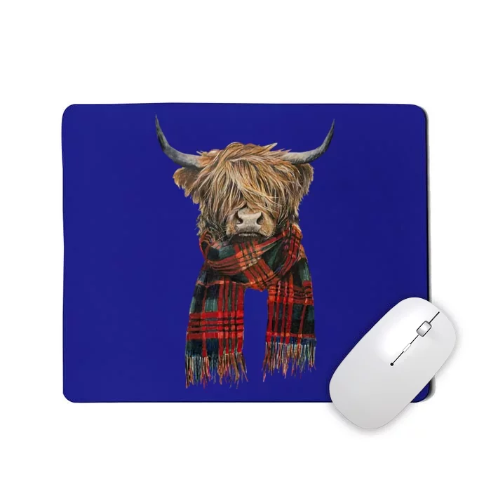 Cute Highland Cow Wearing Buffalo Plaid Scarf Farming Farmer Gift Mousepad