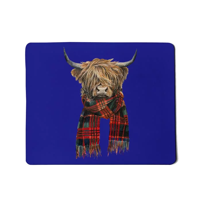 Cute Highland Cow Wearing Buffalo Plaid Scarf Farming Farmer Gift Mousepad