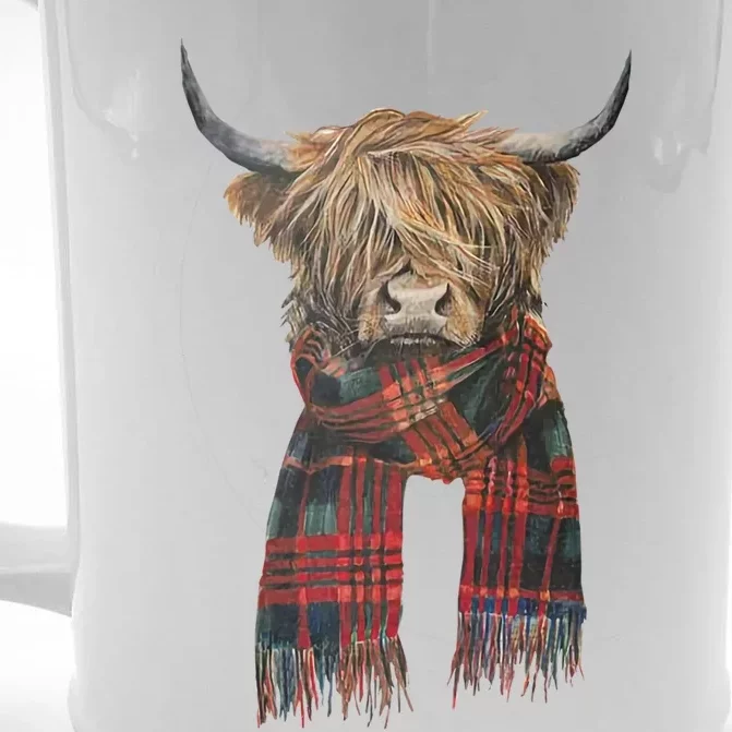 Cute Highland Cow Wearing Buffalo Plaid Scarf Farming Farmer Gift Front & Back Beer Stein