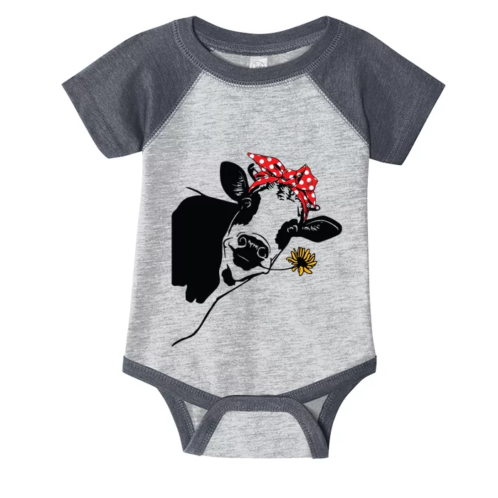 Cute Heifer Cow With Bandana Headband And Glasses Infant Baby Jersey Bodysuit