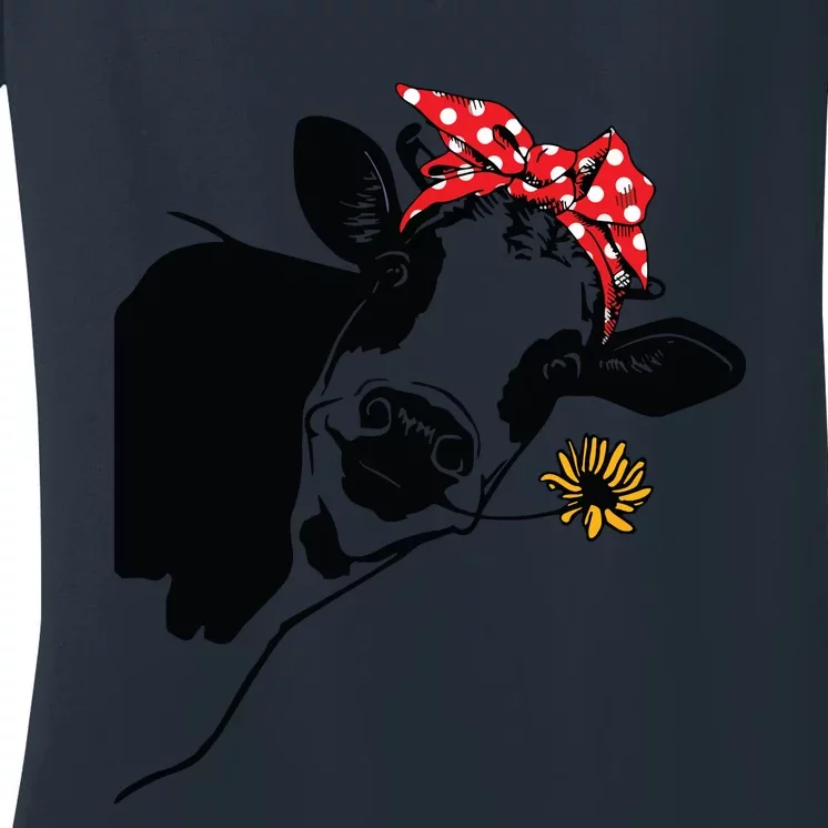 Cute Heifer Cow With Bandana Headband And Glasses Women's V-Neck T-Shirt