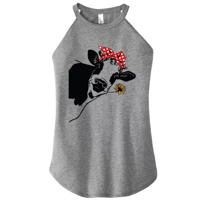 Cute Heifer Cow With Bandana Headband And Glasses Women’s Perfect Tri Rocker Tank